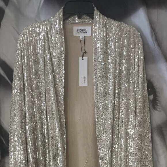 BB Dakota Steve Madden Silver Sequin Duster Nwt - Picture 1 of 4